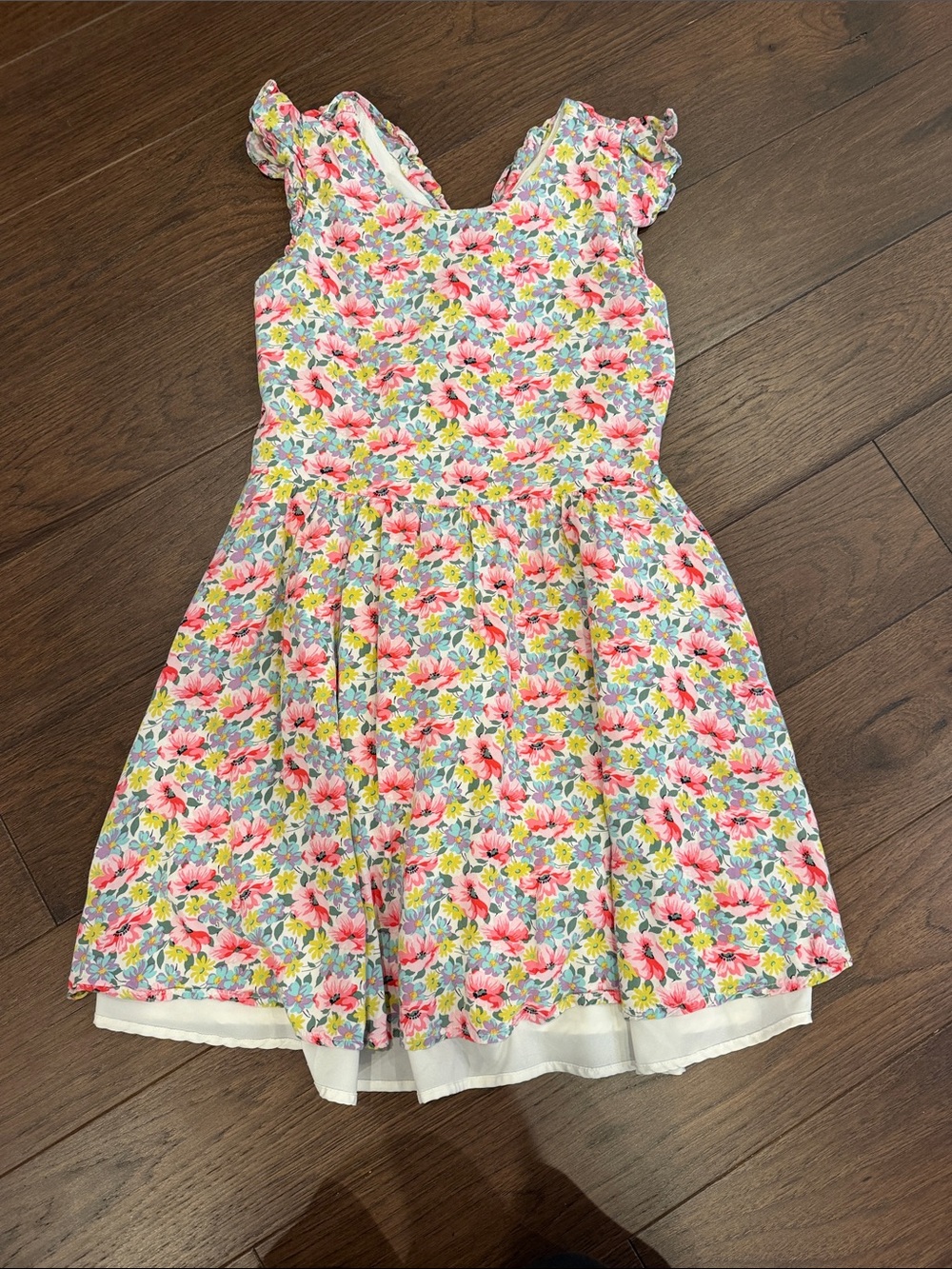 GAP Girls Pink Multi Floral Ruffle-Sleeve Dress Size Large - C11-756